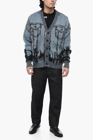 Mohair-blended K-PETALO Cardigan with Trompe L'oeil Print