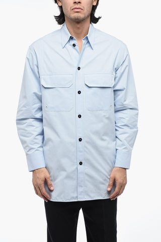 Cotton Oversized Shirt with Pointed Collar