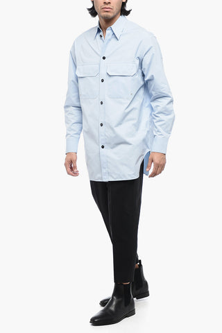 Cotton Oversized Shirt with Pointed Collar