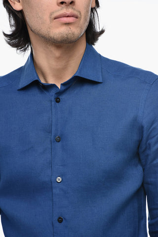 Camicia in Lino con Orlo Curvo