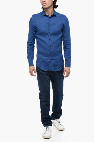 Camicia in Lino con Orlo Curvo
