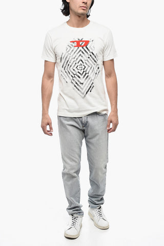 Geometrical Motif Crew-Neck T-DIEGOR-C16 T-shirt with Velvet Monogram