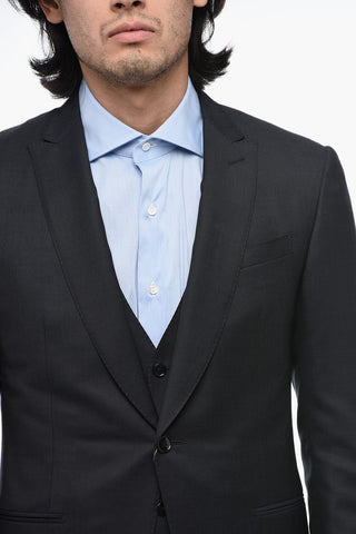 CERIMONIA 3-Piece Pin Point Wool Blend Suit
