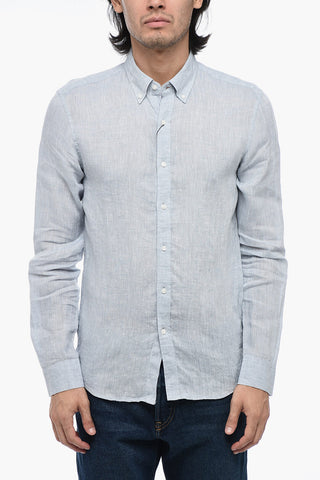 Camicia in Lino con Collo Button Down