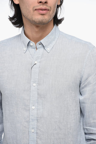 Camicia in Lino con Collo Button Down