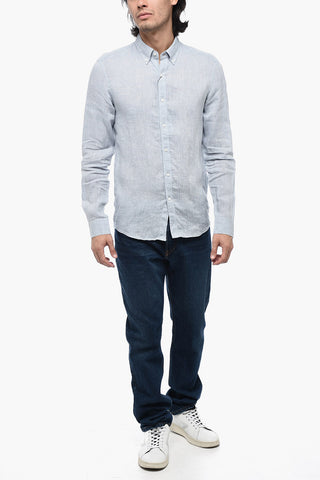 Camicia in Lino con Collo Button Down