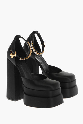 Satin Platform Pumps with Jeweled Ankle Strap 16cm