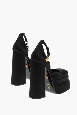 Satin Platform Pumps with Jeweled Ankle Strap 16cm