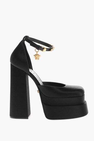 Satin Platform Pumps with Jeweled Ankle Strap 16cm