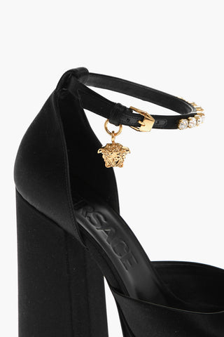 Satin Platform Pumps with Jeweled Ankle Strap 16cm