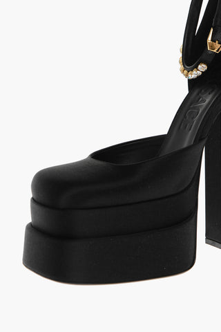 Satin Platform Pumps with Jeweled Ankle Strap 16cm