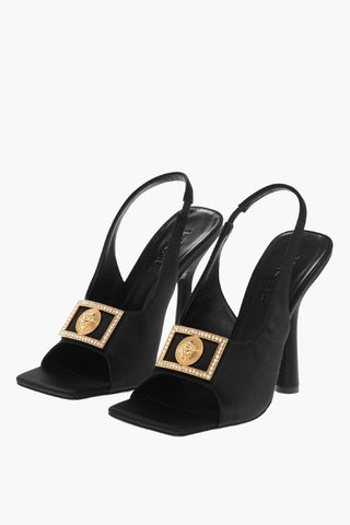 Satin Slingback Sandals with Logoed Buckle 11cm