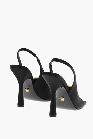 Satin Slingback Sandals with Logoed Buckle 11cm