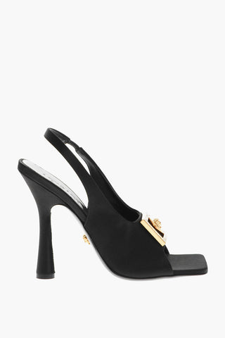 Satin Slingback Sandals with Logoed Buckle 11cm