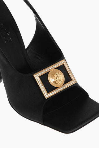 Satin Slingback Sandals with Logoed Buckle 11cm