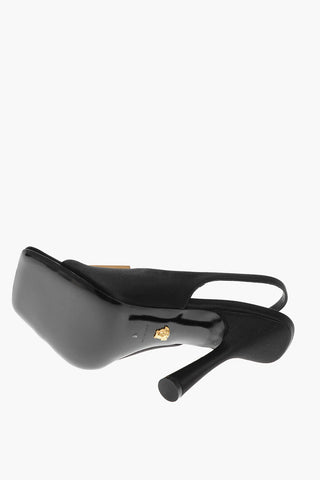 Satin Slingback Sandals with Logoed Buckle 11cm