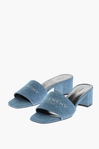 Sandali in Denim con Logo in Jacquard 4cm