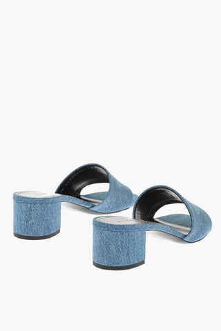 Sandali in Denim con Logo in Jacquard 4cm