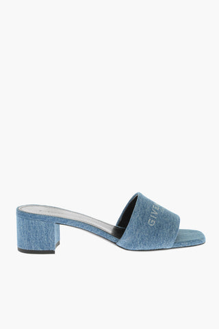 Sandali in Denim con Logo in Jacquard 4cm