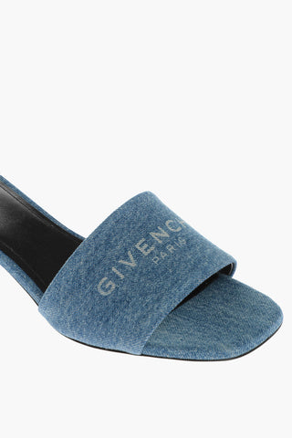 Sandali in Denim con Logo in Jacquard 4cm