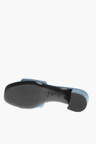 Sandali in Denim con Logo in Jacquard 4cm