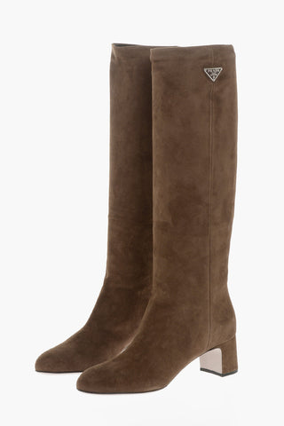 Suede Knee-Length Boots with Covered Heel 5cm