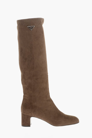 Suede Knee-Length Boots with Covered Heel 5cm