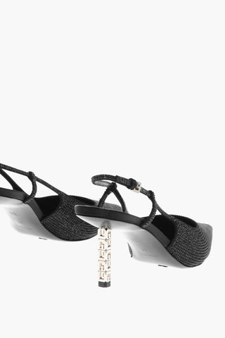 Point Toe Rhinestoned Slingbacks with Logoed Heel 7cm