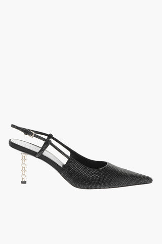 Point Toe Rhinestoned Slingbacks with Logoed Heel 7cm