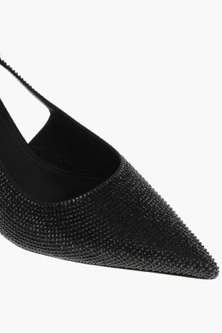 Point Toe Rhinestoned Slingbacks with Logoed Heel 7cm