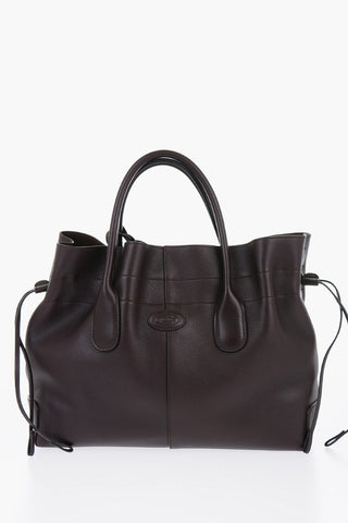 Grained Leather Bucket Bag with Drawstring