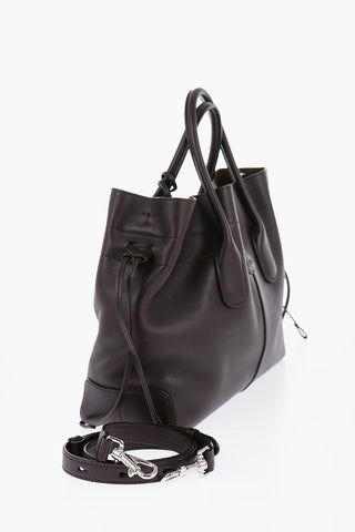 Grained Leather Bucket Bag with Drawstring