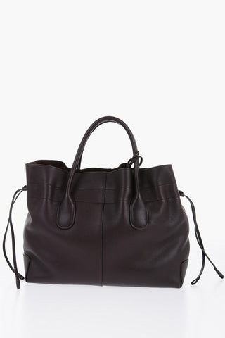 Grained Leather Bucket Bag with Drawstring