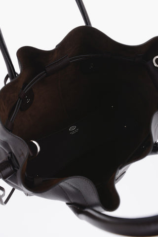 Grained Leather Bucket Bag with Drawstring
