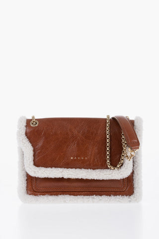 Craquelé Leather TRUNK ENVELOPE Bag with Shearling Detail