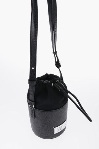 MM11 Grained Leather Mini Bucket Bag with Logoed Label