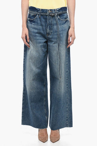 Jeans Baggy a Vita Alta con Orlo a Taglio Vivo