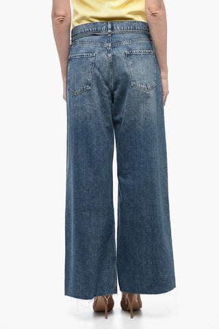 Jeans Baggy a Vita Alta con Orlo a Taglio Vivo