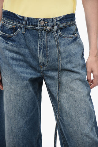 High-Waisted Baggy Denims with Raw-Cut Hem