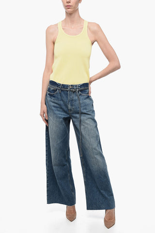 High-Waisted Baggy Denims with Raw-Cut Hem