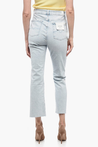 Light-Wash Stretch Jeans with Raw Hem