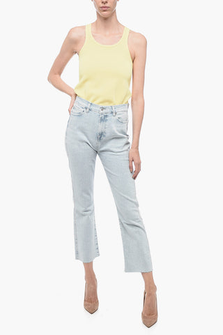 Light-Wash Stretch Jeans with Raw Hem