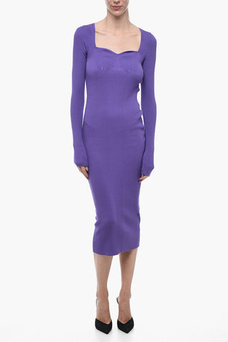 Ribbed-Fabric Dress with Sweetheart Neckline