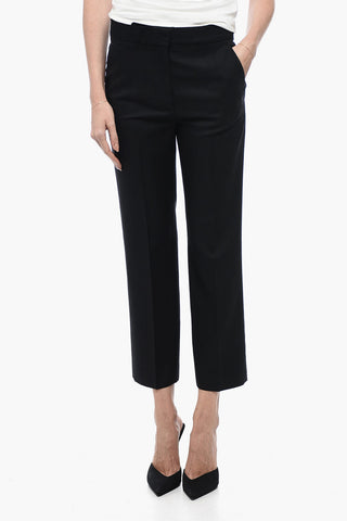 Wool-Blend Cropped Fit Trousers with Concealed Closure