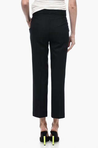 Wool-Blend Cropped Fit Trousers with Concealed Closure