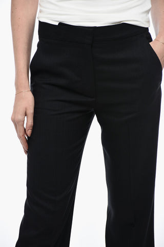Wool-Blend Cropped Fit Trousers with Concealed Closure