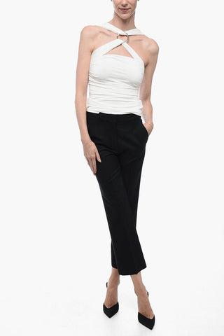 Wool-Blend Cropped Fit Trousers with Concealed Closure