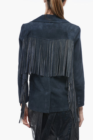 Giubbotto in Suede con Dettaglio Frangiato