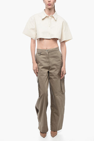EXRAY Cropped-Fit Shirt with Raw Hem