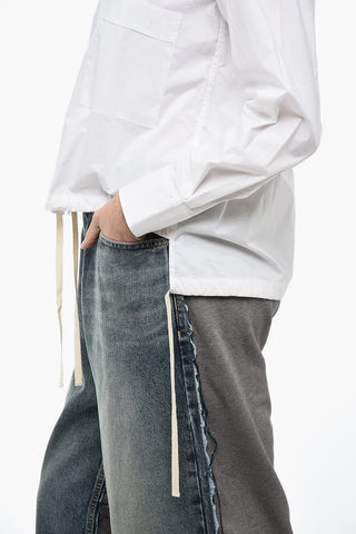 Popeline Asymmetric Shirt with Drawstring